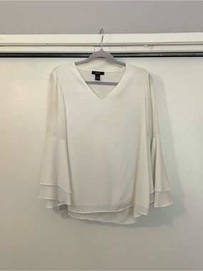 Alfani Cream V-Neck Layered Bell Sleeve Blouse